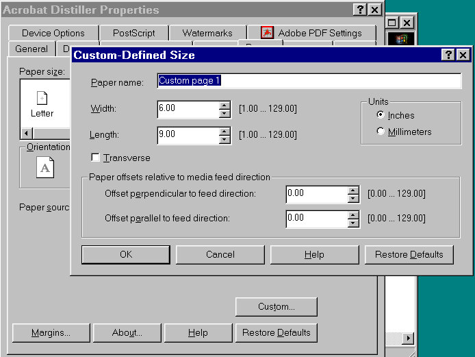 Defining a custom 6x9 page in Win98